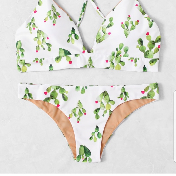 Cactus Print Cross Back Bikini Set - Picture 3 of 6